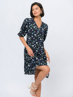 Платье синего цвета длины мини с карманами и рукавами 1/2 - 1001dress фото 2