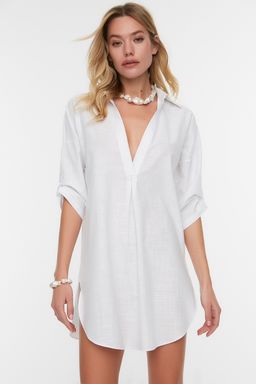 Белое мини-пляжное платье из 100 % хлопка TBESS21EL3979