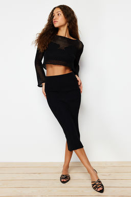 Siyah Midi Triko Premium Iplik/ Ozel Iplik Etek TWOSS24ET00042