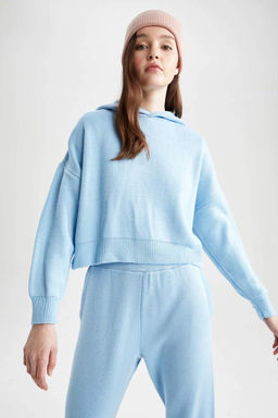 Свитер оверсайз с капюшоном - Defacto фото 3