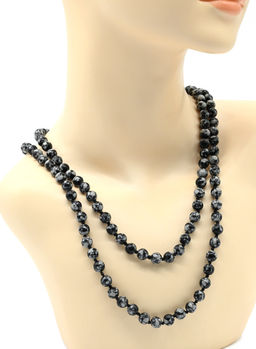 Бусы длинные из обсидиана снежного шарик 8мм