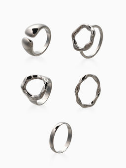Набор колец 5 шт "Новый стиль" мятый, размер МИКС, цвет серебро