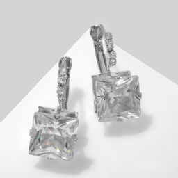 Серьги Циркония мини, квадрат, цвет белый в серебре