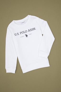 Erkek _ocuk Beyaz Bisiklet Yaka Sweatshirt