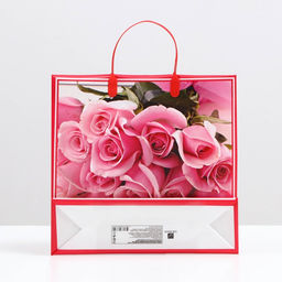 Цена за 10 шт. Пакет "Розовые розы", мягкий пластик, 29 x 30 см, 100 мкм