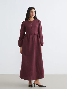 Bisiklet Yaka Balon Kollu M?slin Elbise