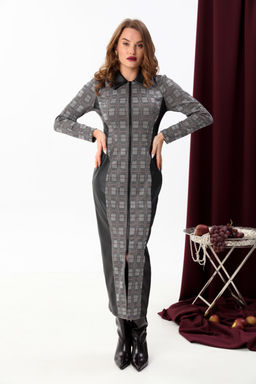 Платье NIKVA н426-3 серая клетка+чёрный