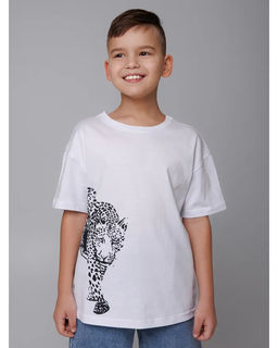 Футболка Эштон оверсайз Принт-Леопард, цвет Белый, кулирка 100% х/б