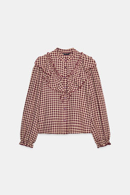 BLUSA VOLANTES CUADROS / Burgundy - Zara фото 7