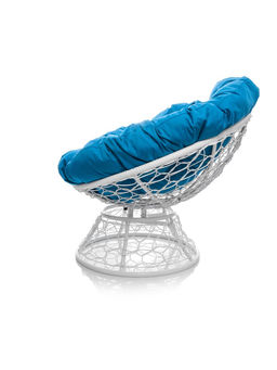 Кресло садовое «Папасан» 98×90×95 см, с искусственным ротангом, с механизмом качания, белое, с голубой подушкой