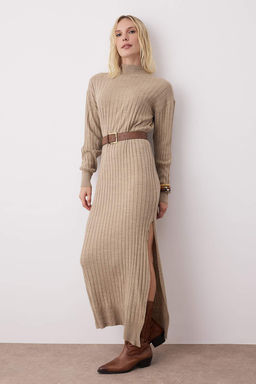 Siyah Duz Midi Y?rtmac Detayl? Kemerli Triko Uzun Elbise TWOAW26EL00098 - Trendyolmilla фото 5