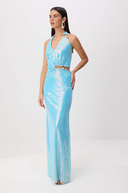 Ac?k Mavi Duz Dokuma Payet Maxi Abiye & Mezuniyet Elbisesi - Trendyolmilla фото 2