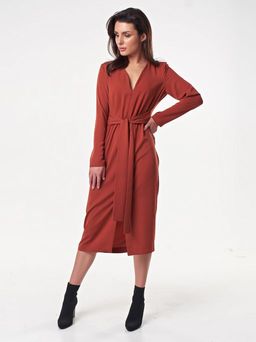 Платье повседневное миди с длинным рукавом терракотовое