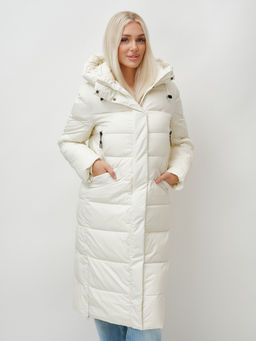 Пальто утепленное стеганное зимнее с капюшоном женское бежевого цвета 9610B - Mtforce фото 13