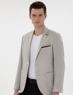 A__k Gri Slim Fit Y_n Keten Kar___ml_ Ceket