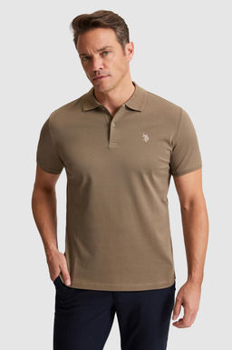 Erkek Haki Regular Fit Polo Yaka Basic Ti__rt