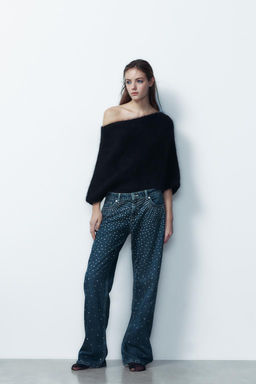 TRF RELAXED OVERSIZE RHINESTONE MID-WAIST JEANS