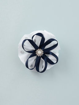 Цена за 6 шт. Бант для волос на резинке «Школьница», горошек и ленточка, d=7 см, сине-белый