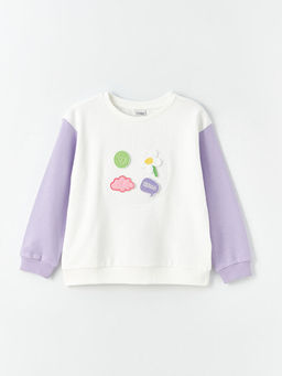 Bisiklet Yaka Nak??l? Uzun Kollu K?z ?ocuk Sweatshirt