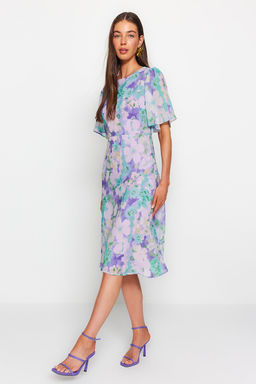 TRENDYOLMILLA Lila Cicek Desenli A Kesim Astarl? Midi Dokuma Elbise TWOSS20EL0908 фото 2