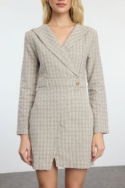 Trendyolmilla Bej Ekose / Kareli Dokuma Elbise TWOAW24EL00339 фото 17