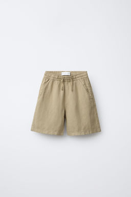 BERMUDA FLUIDA CON LINO / Khaki