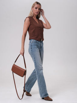 Сумка кожаная багет Deboro 30138 коричневый камень