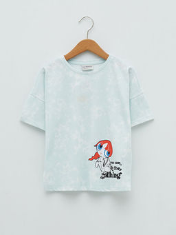 Bisiklet Yaka Bask?l? K?sa Kollu K?z ?ocuk Ti??rt