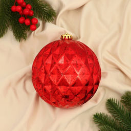 Ёлочный шар гигант Винтаж d=15 см, грани, красный