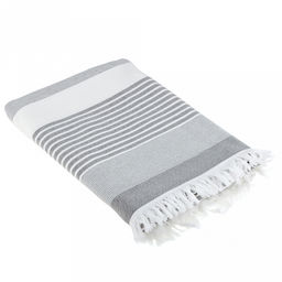 Полотенце махровое "Полосатый рейс" 70х140см, хлопок 100%, с бахромой, серый (Китай)