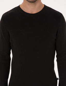 Siyah Slim Fit Pamuk Kar___ml_ Bisiklet Yaka Selanik _rg_ Triko Kazak - Cacharel фото 6