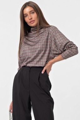 Джемпер свободный с длинным рукавом в клетку красный