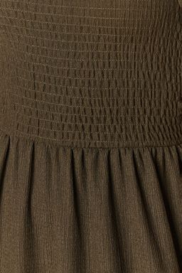 Haki Gipeli Belden Ac?lan/Skater Kare Yaka Balon Kol Midi Burumcuk Orme Elbise TWOSS22EL1088