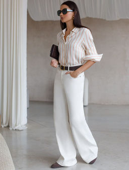 Блузка свободного силуэта в тонкую полоску из эластичного хлопка - Vilatte фото 5