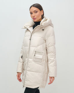 Куртка зимняя женская с капюшоном модная бежевого цвета 3193B - Visdeer фото 9