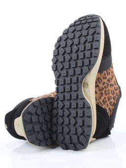 04-PCML24-1 BLACK/LEOPARD Кроссовки демисезонные женские (натуральная замша, натуральная кожа, байка)