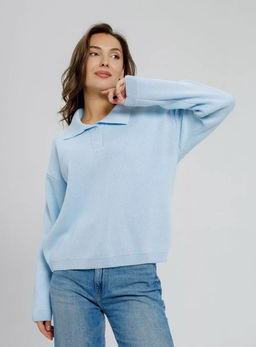 K13016 Джемпер поло (вязаный трикотаж) ГОЛУБОЙ