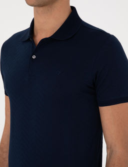 Lacivert Slim Fit Desenli Polo Yaka T-shirt