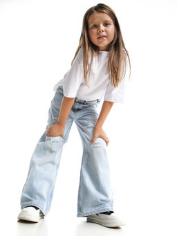 Джинсы клеш рваные для весны и лета 33-1053 св.голубой - Mini maxi фото 9