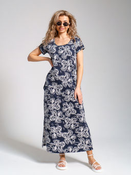 643 Платье "Цветы/т.синий"