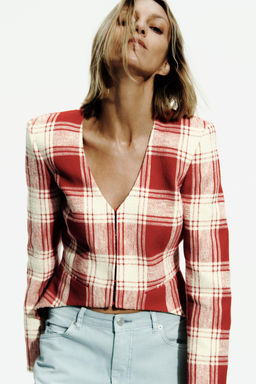 CHAQUETA ENTALLADA CUADROS ZW COLLECTION / Blanco / Rojo - Zara фото 2