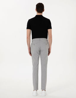 Gri Slim Fit Beli Lastikli _izgili Kanvas Pantolon
