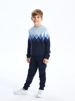 Bisiklet Yaka Desenli Uzun Kollu Erkek ?ocuk Triko Kazak - Waikiki фото 3