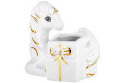 Вазочка для зубочисток 8*6*7,5 см Лошадь белая с золотом, фарфор - Elan gallery фото 4