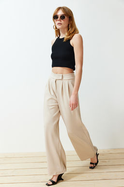 TRENDYOLMILLA Siyah C?rt C?rt Kapamal? Yuksek Bel Pileli Wide Leg/Genis Kesim Orme Pantolon TWOAW24PL00177 фото 7