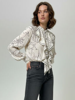 Блузка с отлетными рюшами OD-914-6 молочный с черным