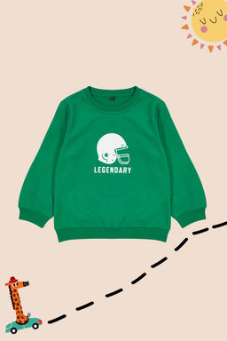 Yesil Unisex Bisiklet Yaka Desenli Orme Sweatshirt TKDAW25SW00005