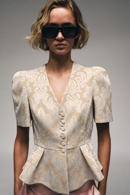 BLAZER PEPLUM JACQUARD / Crudo / Beige - Zara фото 2