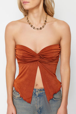 Trendyolmilla Siyah Premium Buzzy Kalp Yaka Buzgulu Esnek Crop Orme Bluz TWOSS24BZ00204 фото 20