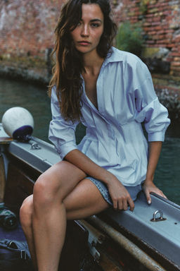 CAMISA POPEL?N PLIEGUES / Azul claro - Zara фото 2